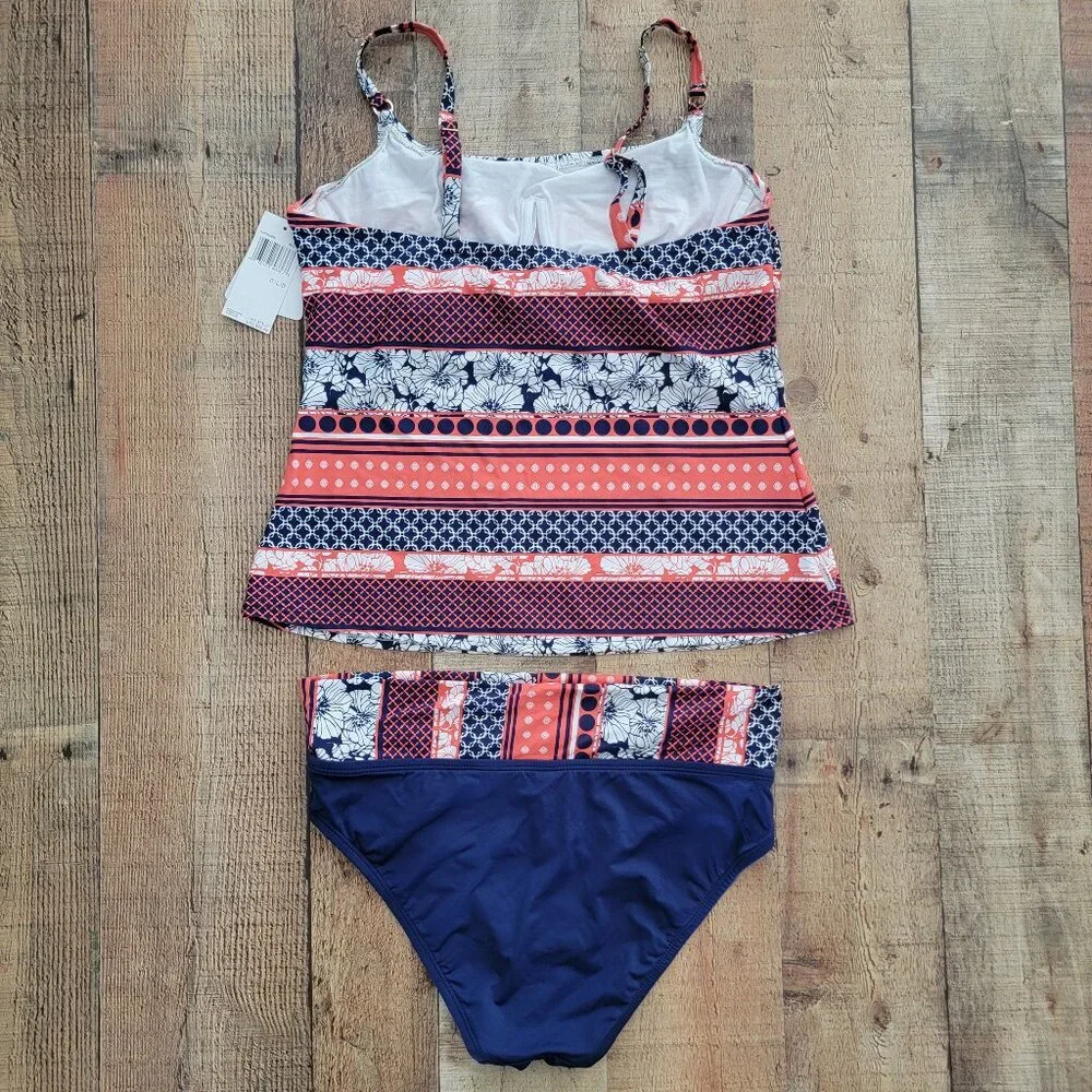 Captiva Coral and Navy Print Tankini Bathing Suit - Picture 2 of 16